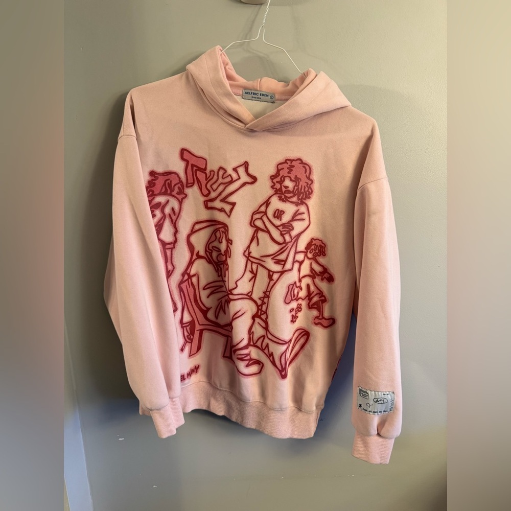 Aelfric Eden Pink Graphic Hoodie Streetwear Art Hoodie Size Small